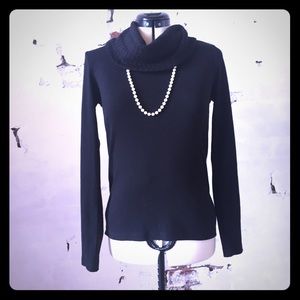 Jacky-O style black cowl neck sweater for women